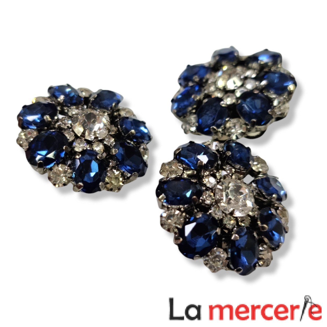 Nasturi de ocazie cu strasuri, prindere cu picior, 24mm ,bleumarin