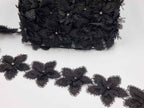 Pasmanterie cu model floral 3d, neagra, lățime 8cm