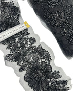 Pasmanterie cu flori 3d margele cusute 10cm Neagra