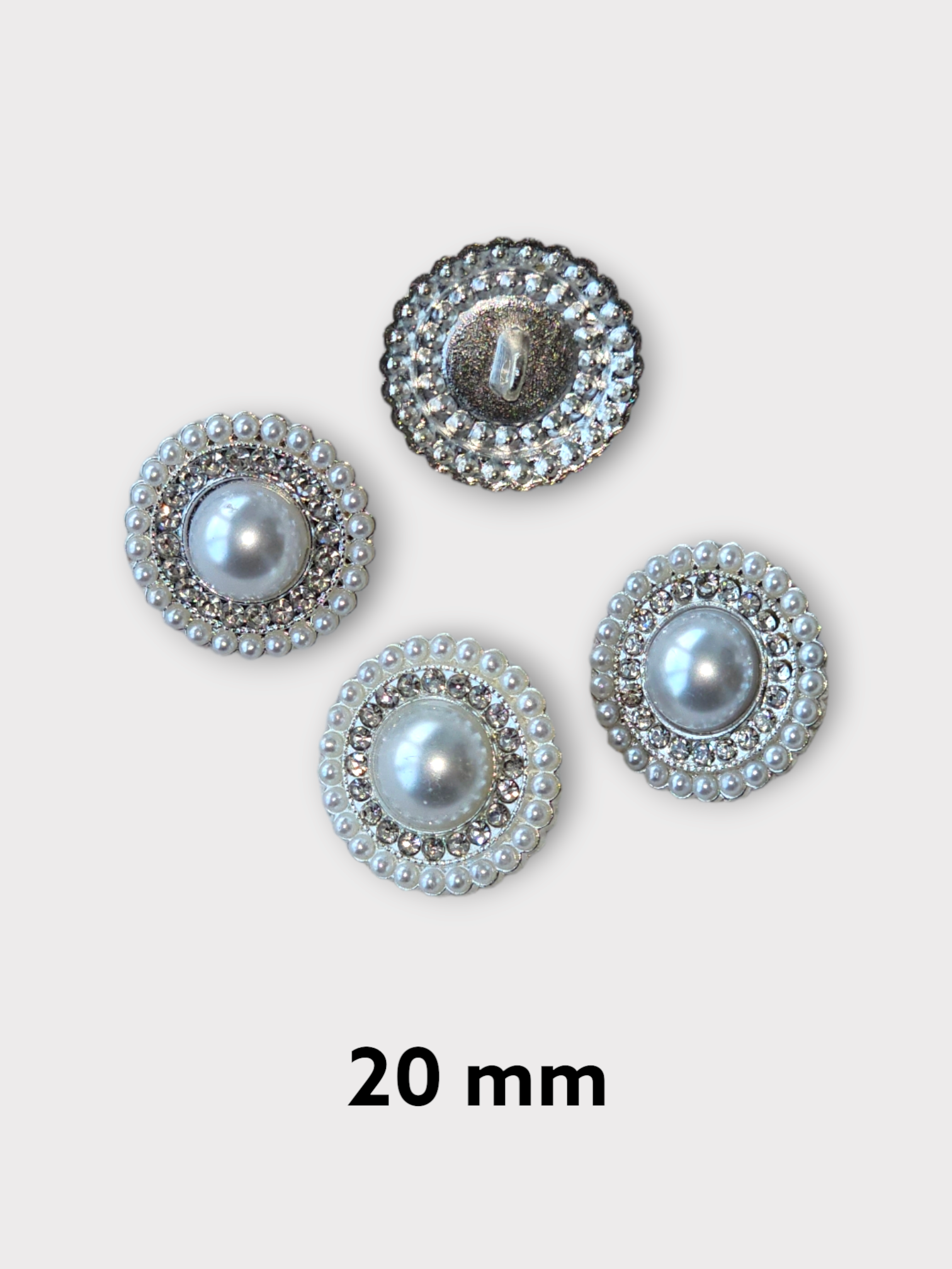 Nasturi ocazie model argintiu rotund cu perle mici, prindere cu picior, 20mm
