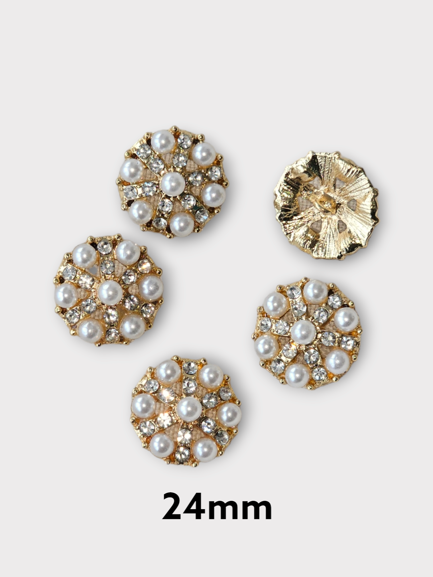Nasturi ocazie model floral auriu cu perle, prindere cu picior, 24mm