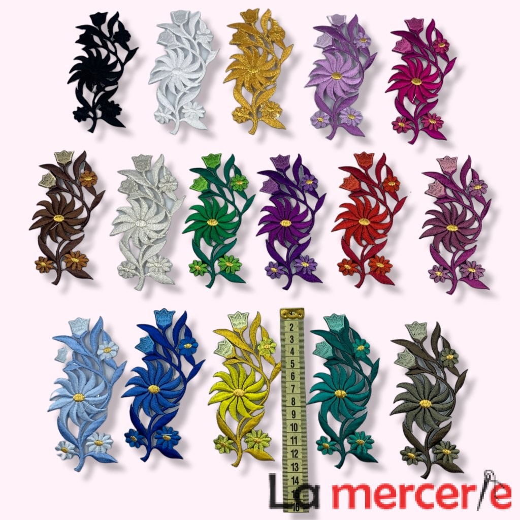 Embleme termo-adezive, model floral, lungime13cm, diferite culori