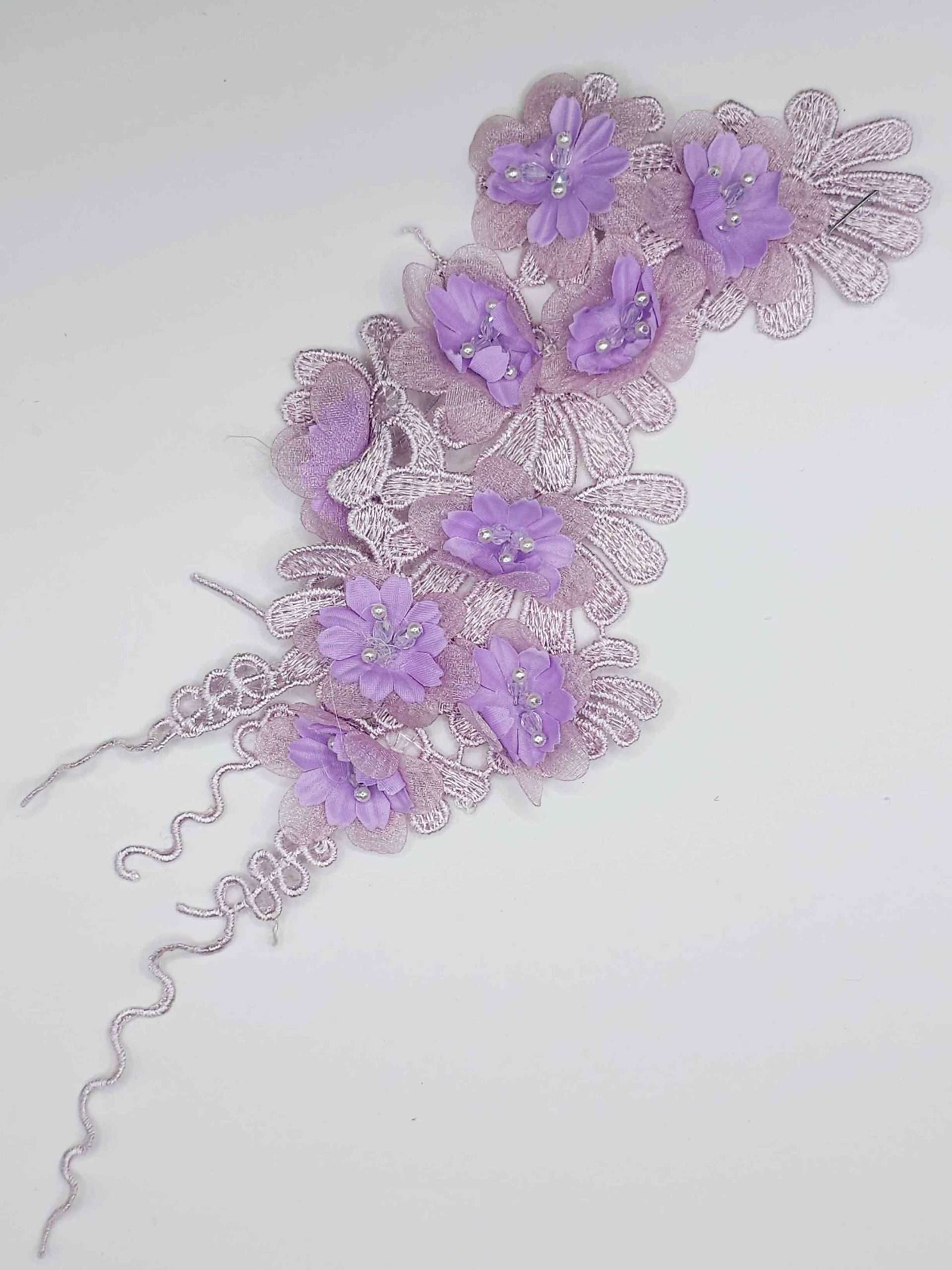 Aplicatie vestimentara, model floral, 30x10cm, Mov lila