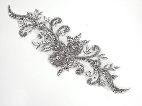 Aplicatie, model floral, 35x15cm, argintiu