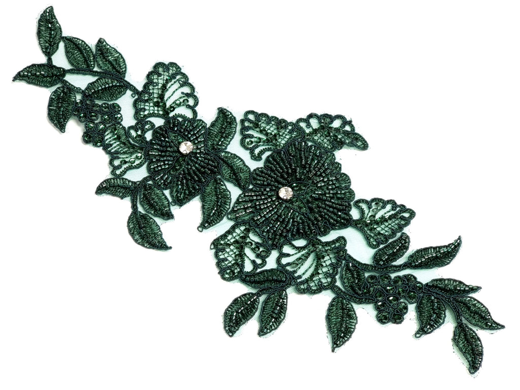 Aplicatie, model floral, 35x15cm, verde inchis