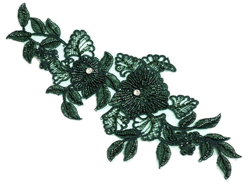 Aplicatie, model floral, 35x15cm, verde inchis