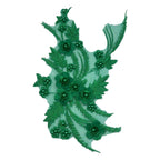 Aplicație vestimentara, verde, model floral cu  mărgele, 34 cm
