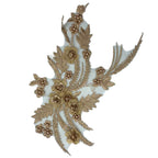 Aplicație vestimentara, aurie, model floral cu micropaiete și mărgele, 34 cm