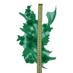 Aplicație vestimentara, verde, model floral cu  mărgele, 34 cm