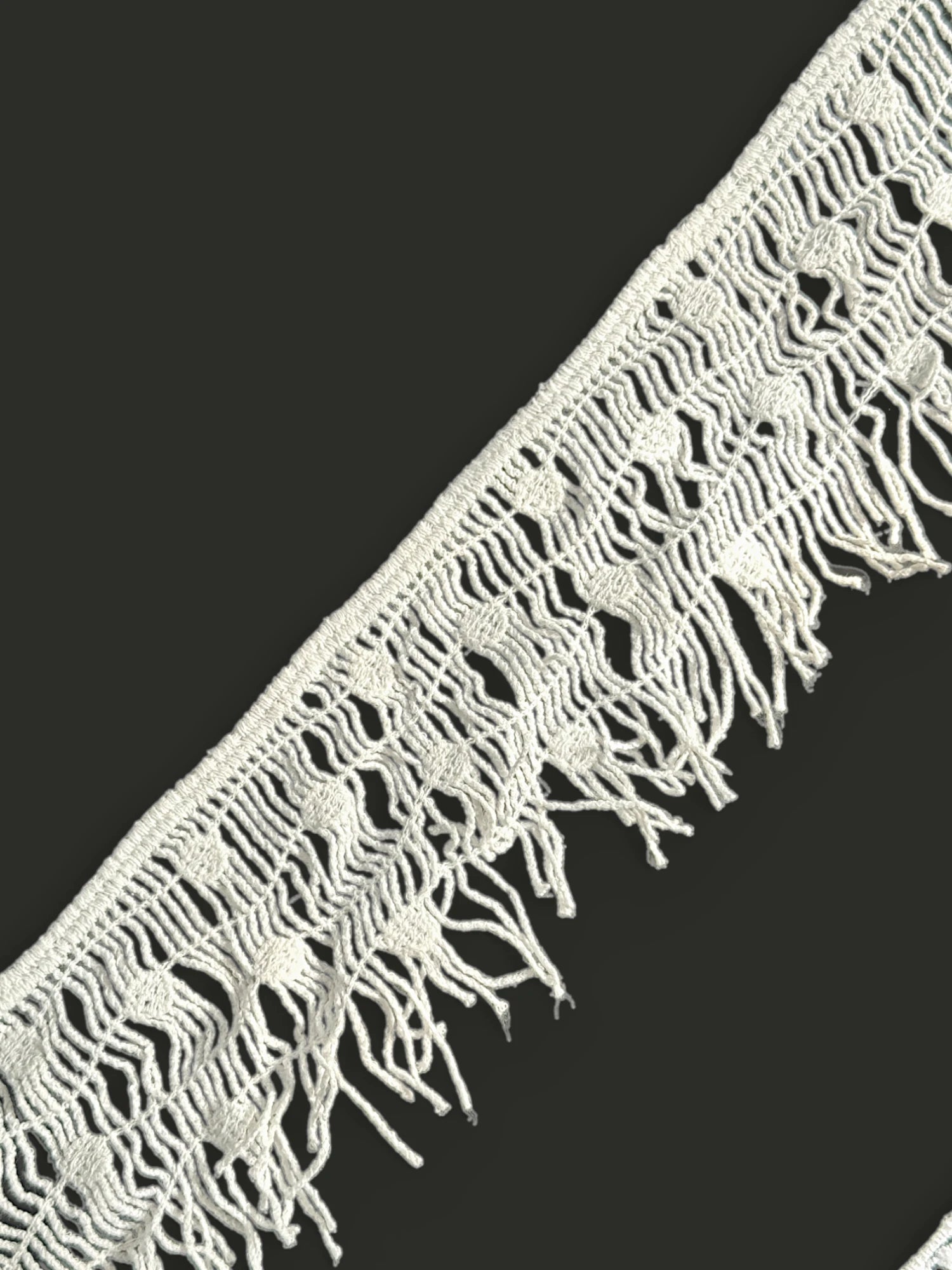 Dantela fixa model franjuri, 6cm latime, crem