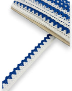 Dantela bumbac albastru cu alb, 2cm