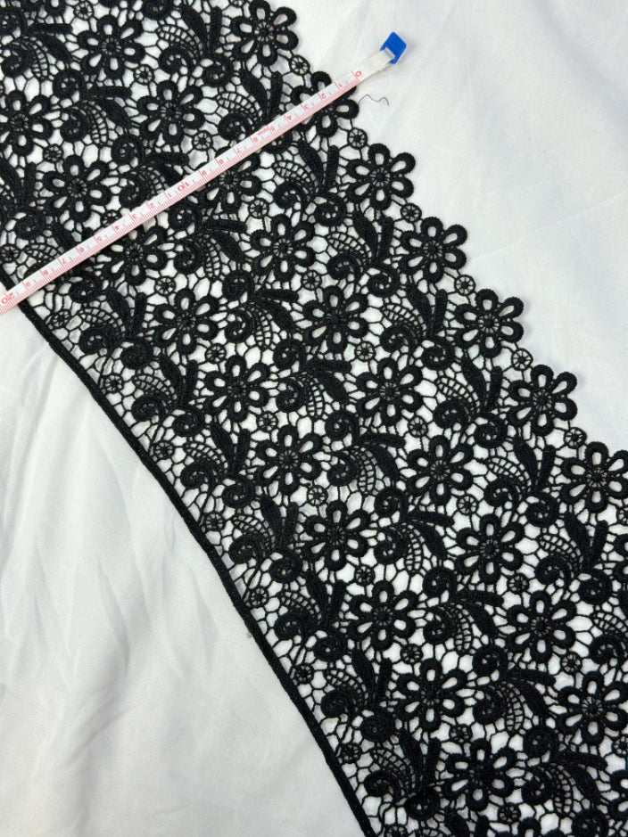 Dantela fixa 20cm, Negru, model Floral