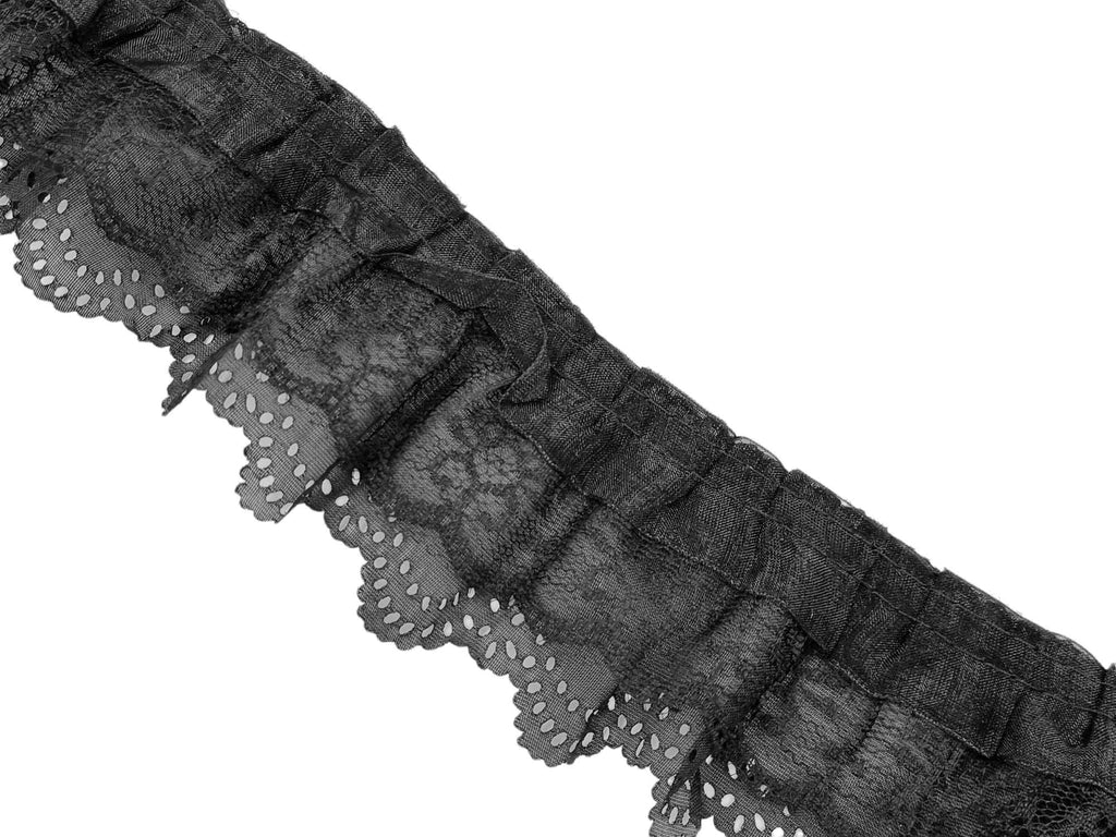 Dantela fixa, neagra, model cu volanas, latime 6cm