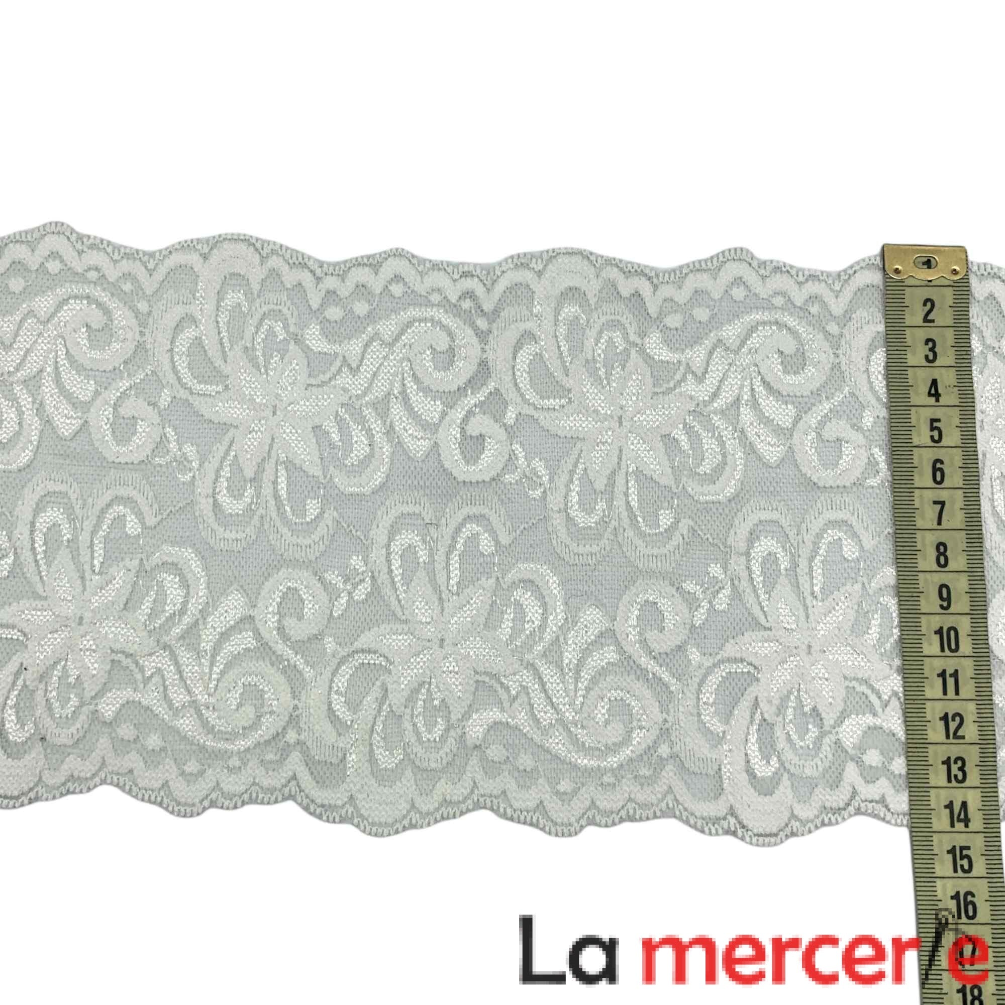 Dantela alba, elastica, model floral, latime 14cm