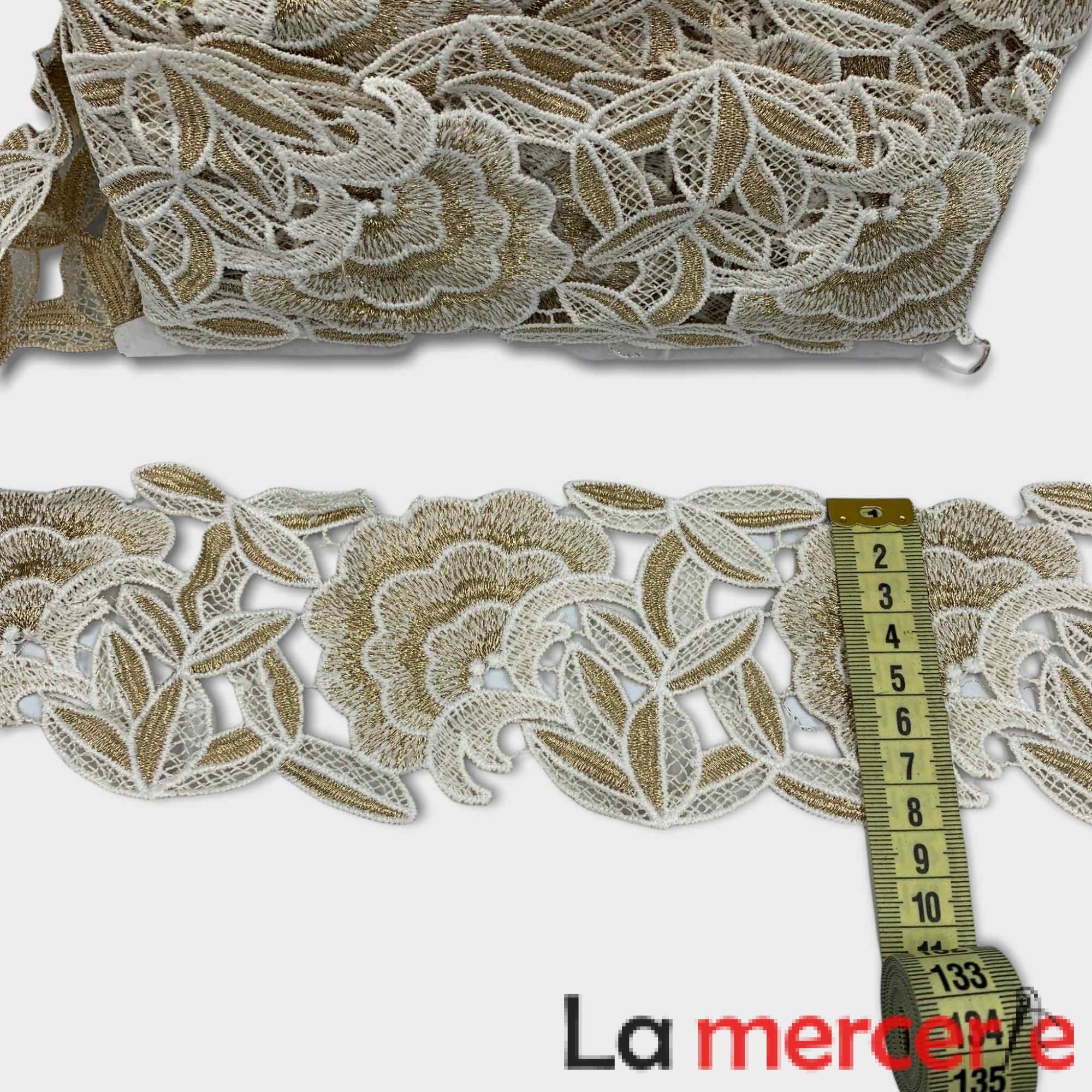 Dantela aurie, latime 80mm, compozitie bumbac si fir metalizat