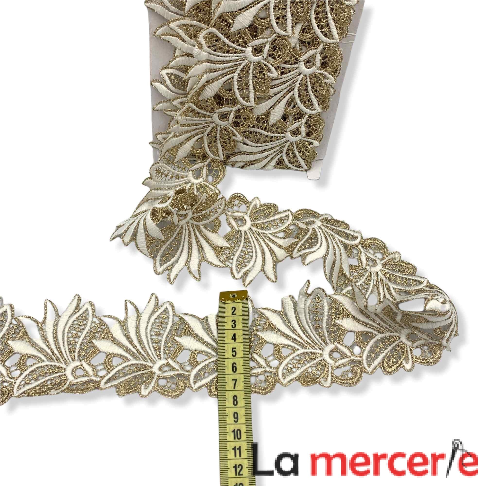 Dantela aurie, latime 75mm, compozitie bumbac si fir metalizat