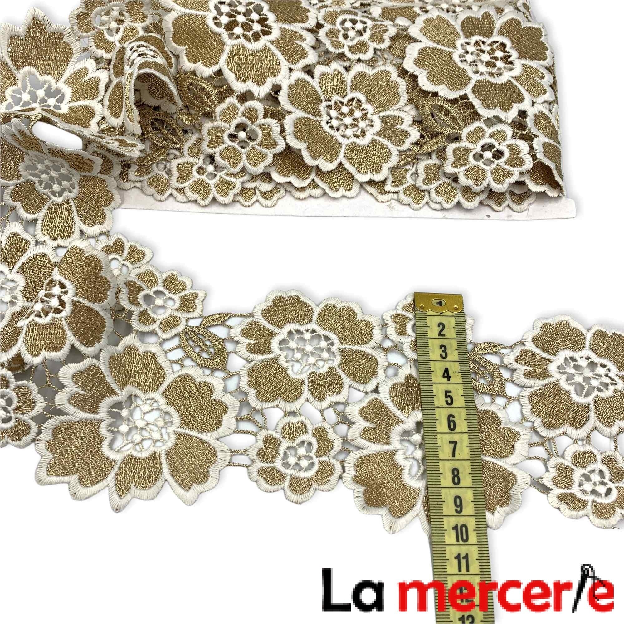 Dantela aurie, latime 100mm, compozitie bumbac si fir metalizat