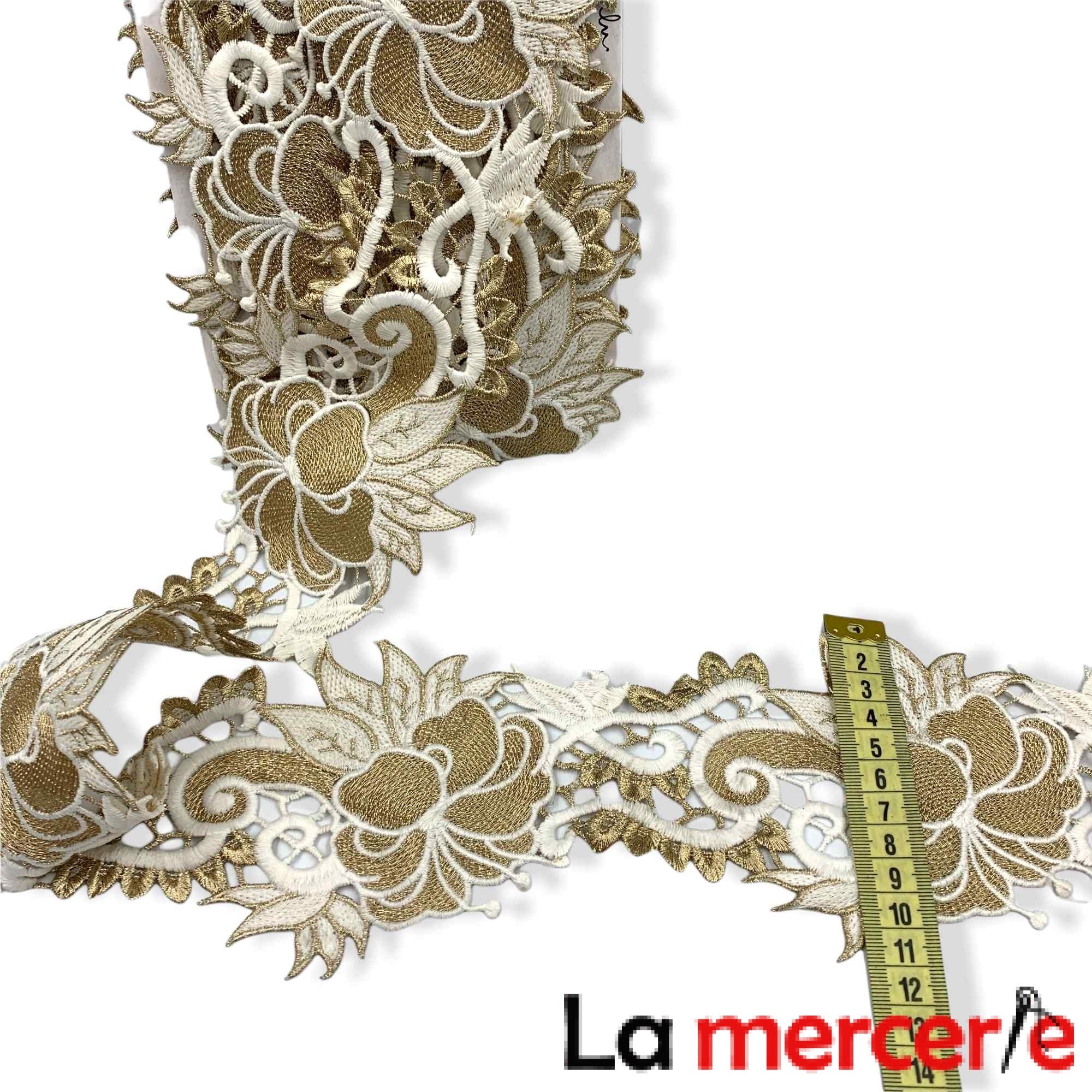 Dantela aurie, latime 110mm, compozitie bumbac si fir metalizat