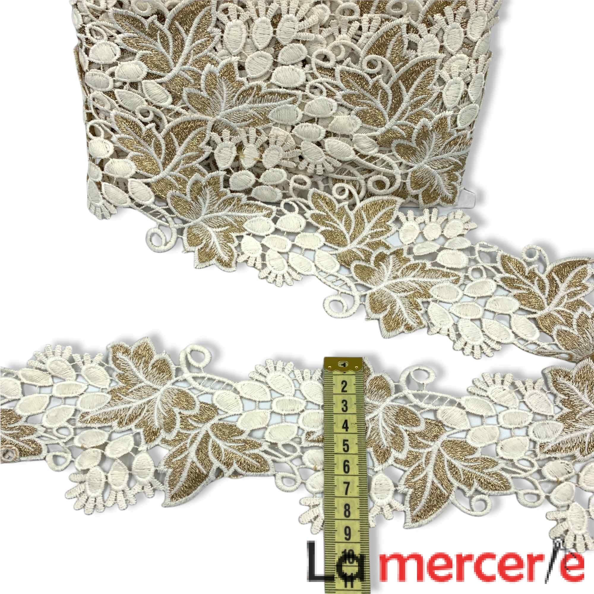 Dantela aurie, latime 90mm, compozitie bumbac si fir metalizat