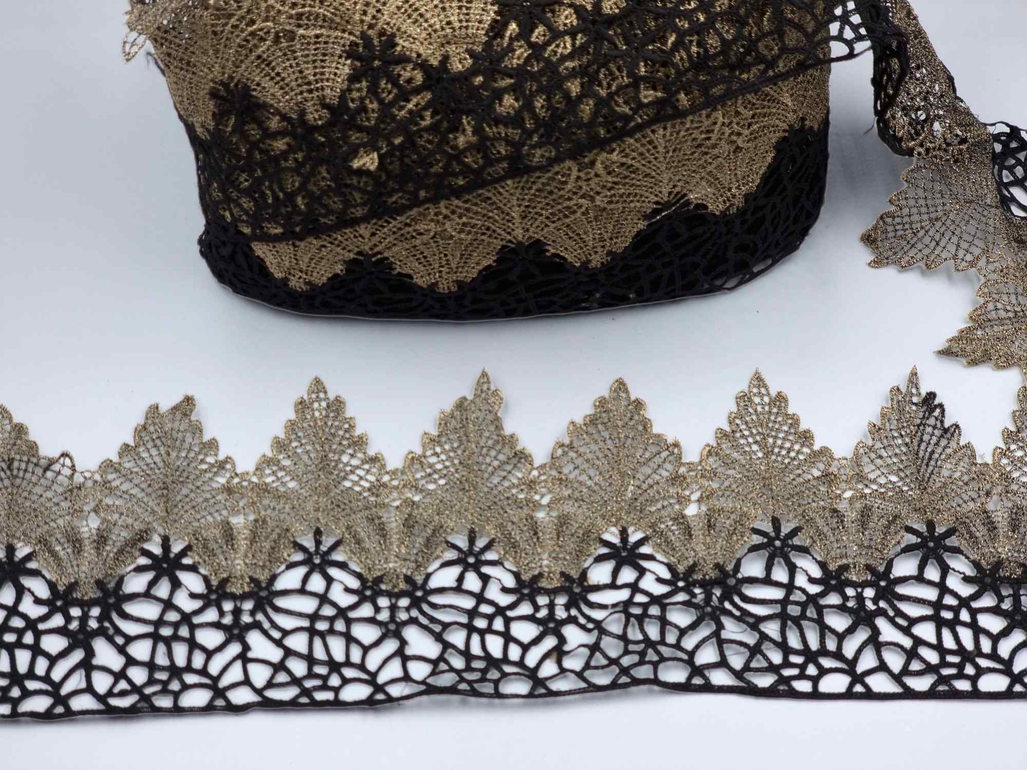 Dantela fixa, negru-auriu, latime 15cm