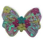 Aplicatie termo-adeziva, model fluture colorat cu paiete si floriceșe, lungime 14cm