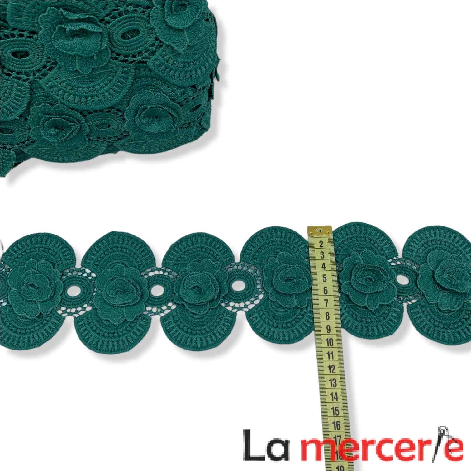 Dantela fixa, verde, model floral, latime 10cm