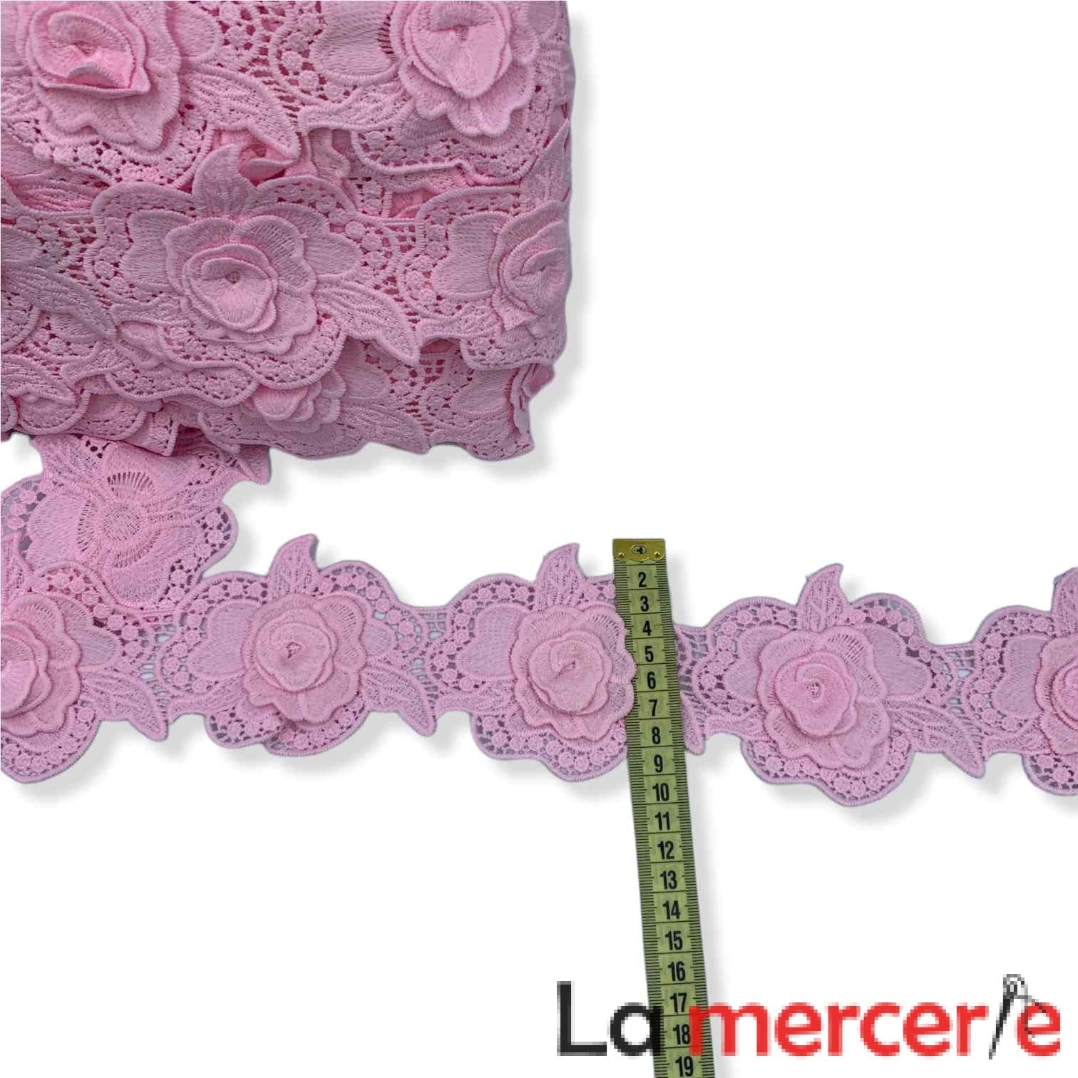 Dantela fixa, roz, model floral, latime 9cm