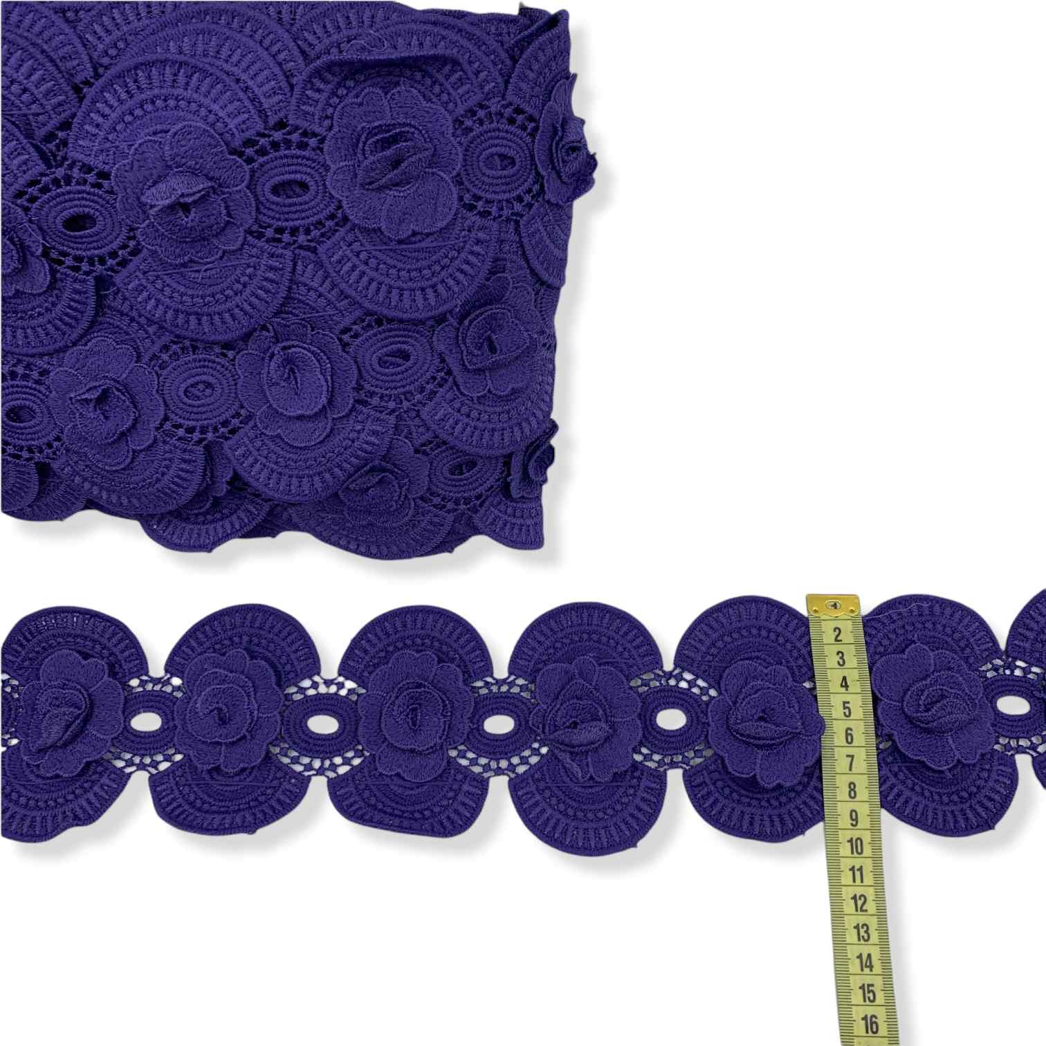 Dantela fixa, mov, model floral, latime 10cm