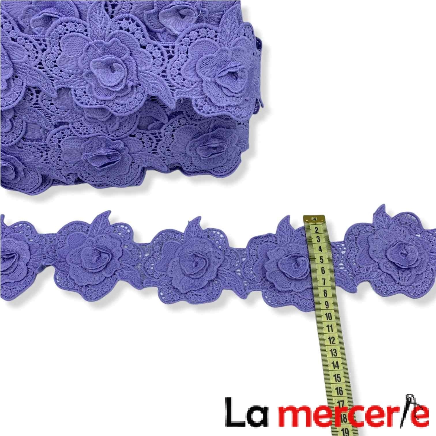 Dantela fixa, mov lila, model floral, latime 9cm
