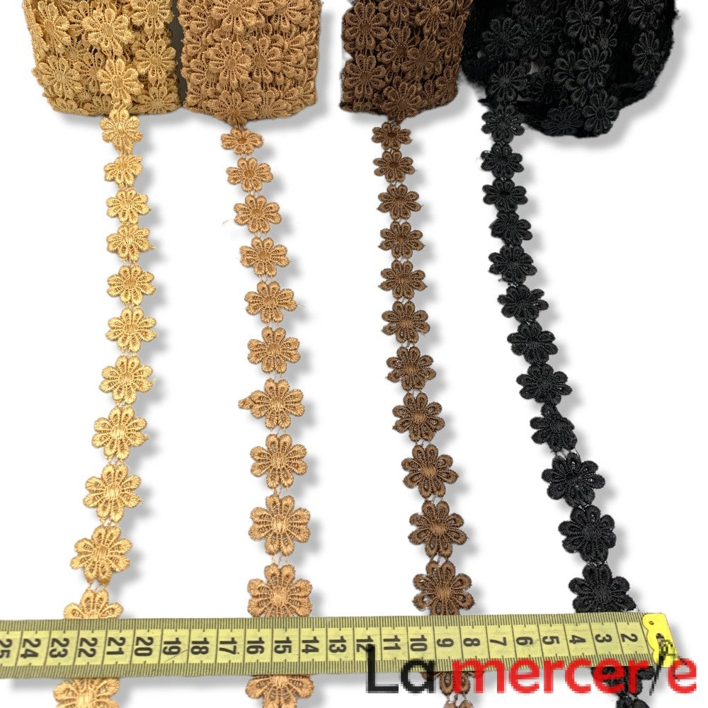 Broderie din fir de matase, nuante de crem-maro-negru, latime 2cm