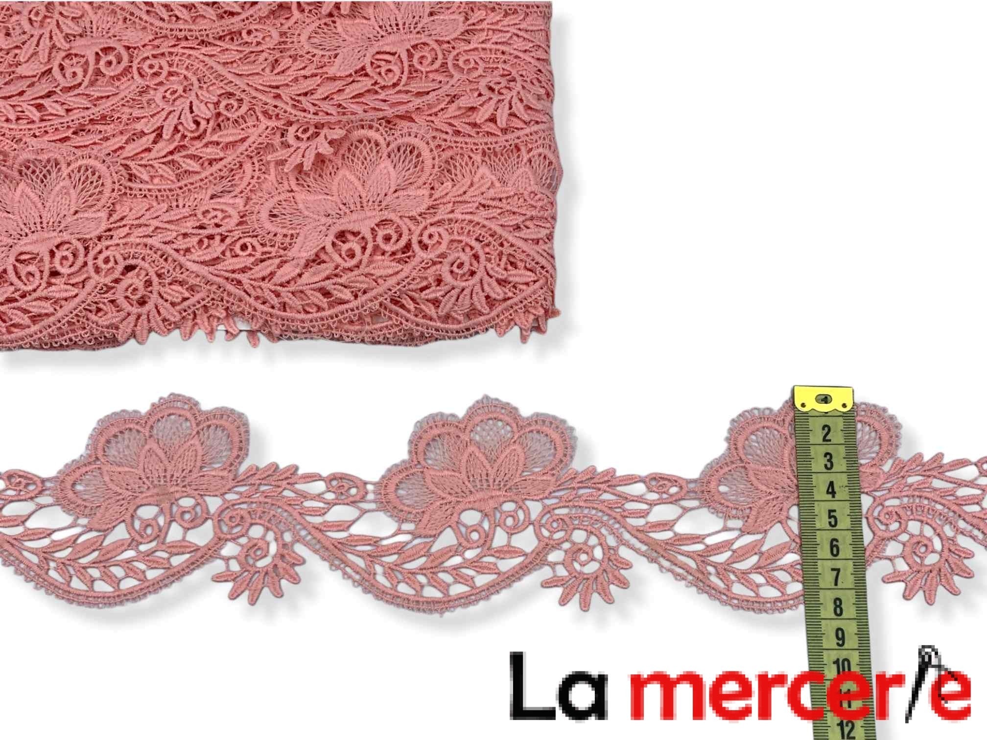 Dantela fixa, somon, model floral, latime 9 cm
