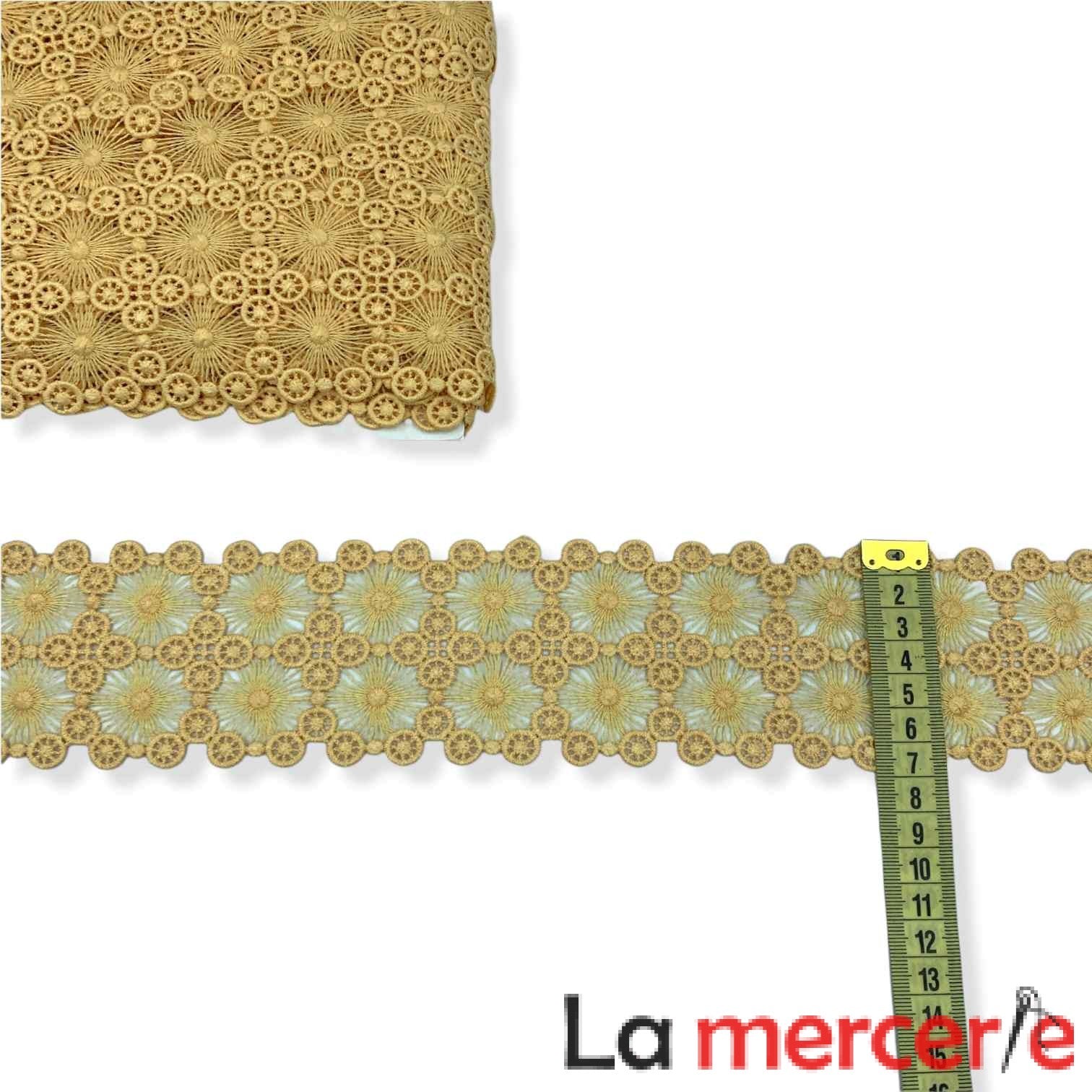 Dantela fixa, galben, model floral, latime 7cm