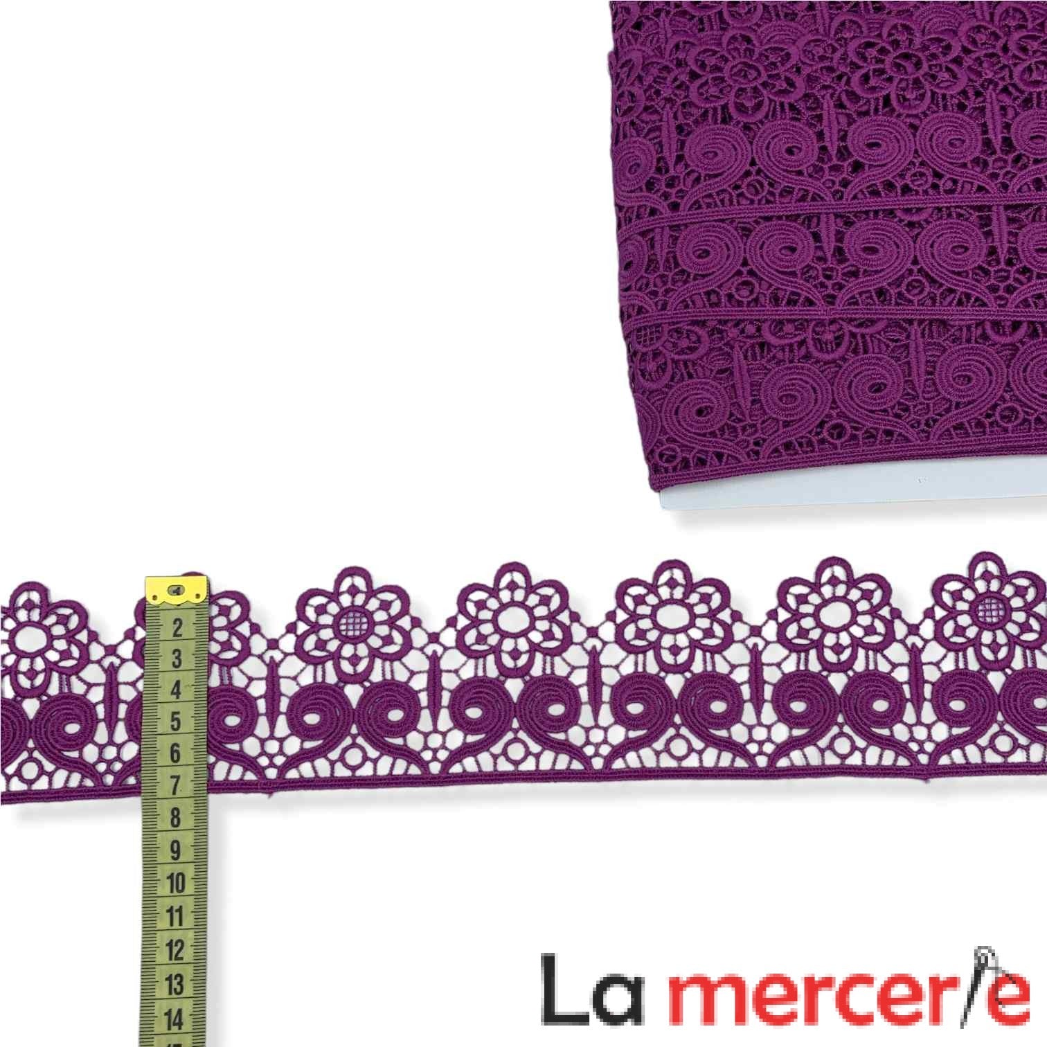 Dantela fixa, mov, model floral, latime 7cm