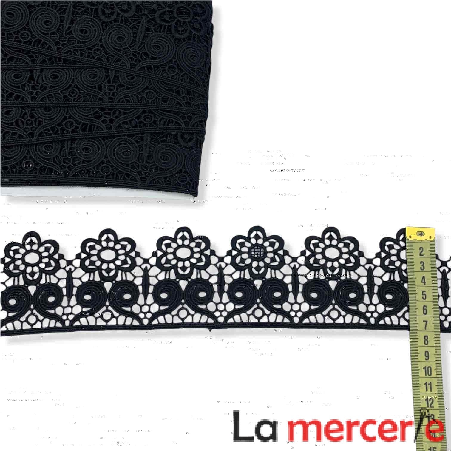 Dantela fixa, neagra, model floral, latime 7cm