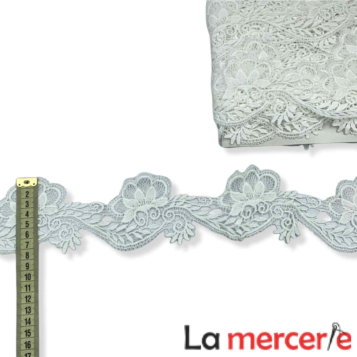 Dantela fixa, alba, model floral, latime 7,5cm