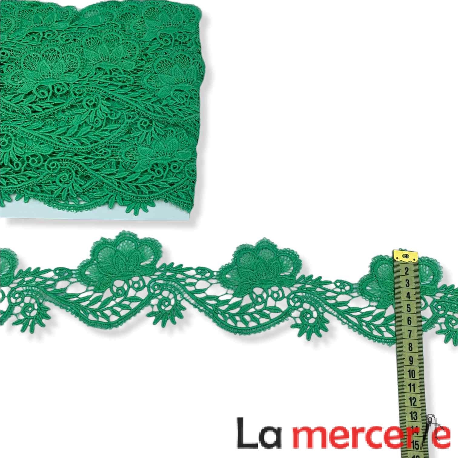 Dantela fixa, verde, model floral, latime 7,5cm