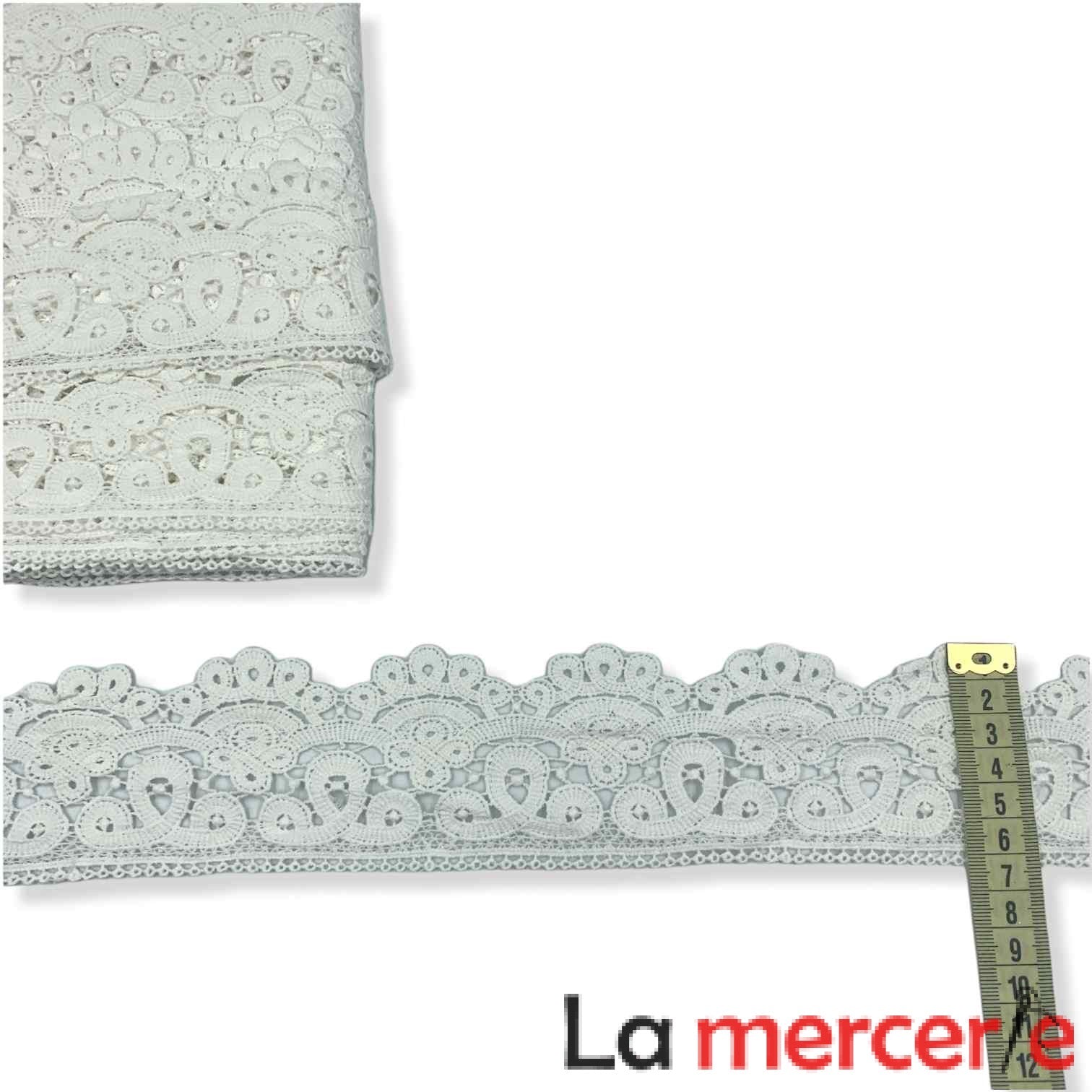 Dantela fixa, alba, model floral, latime 6,5cm