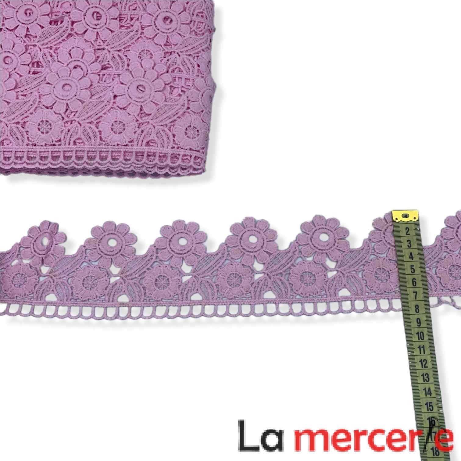 Dantela fixa, roz, model floral, latime 8cm