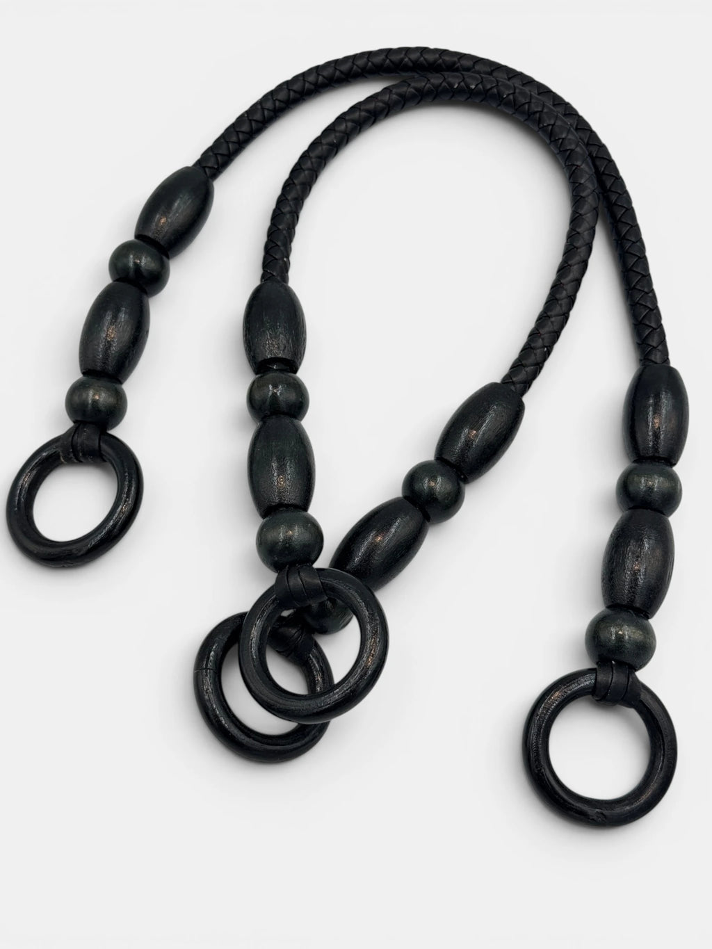 Manere de geanta piele ecologică impletita Negre