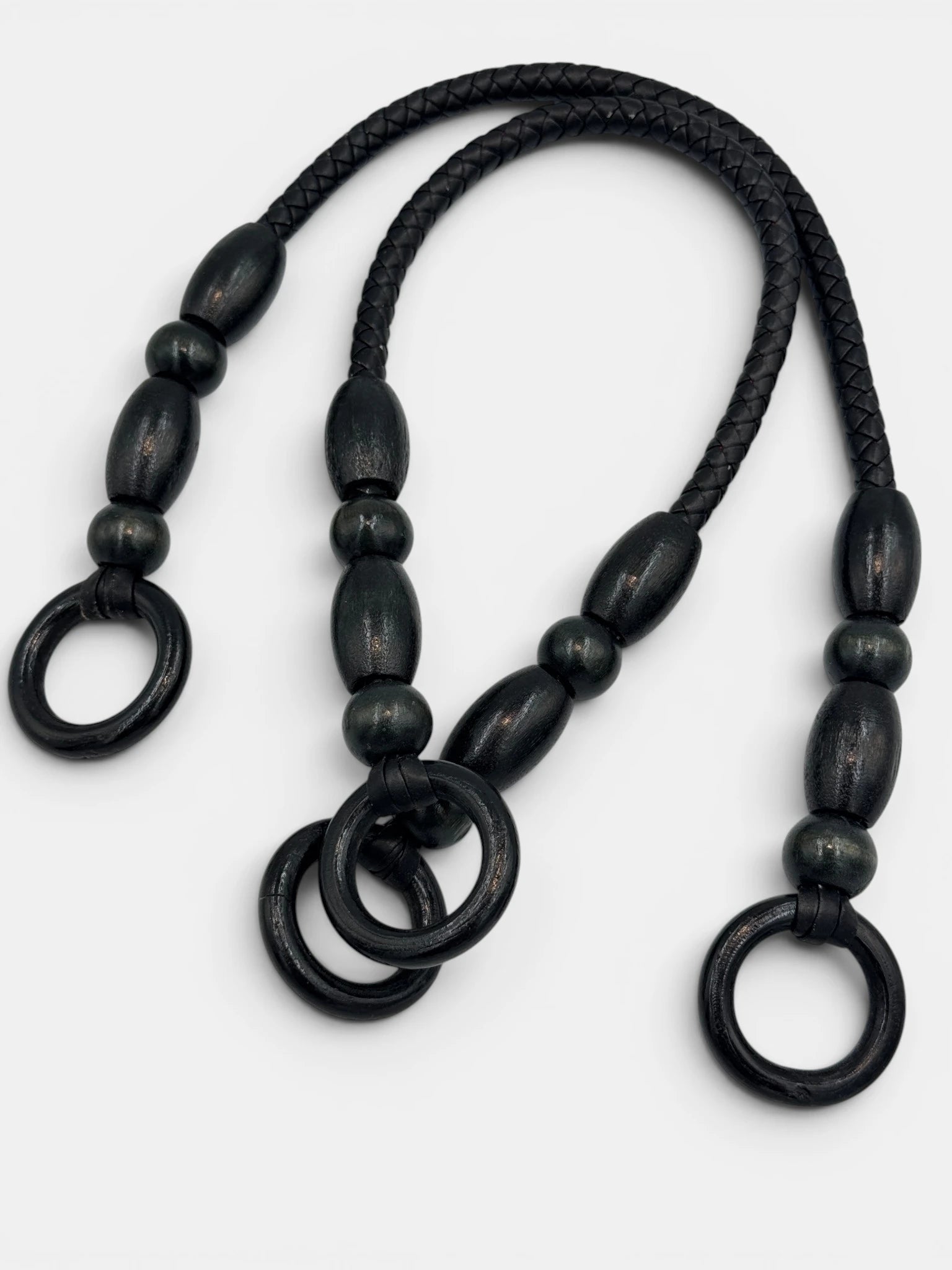 Manere de geanta piele ecologică impletita Negre