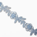 Pasmanterie cu margele cusute si perlute, 6cm latime, bleu