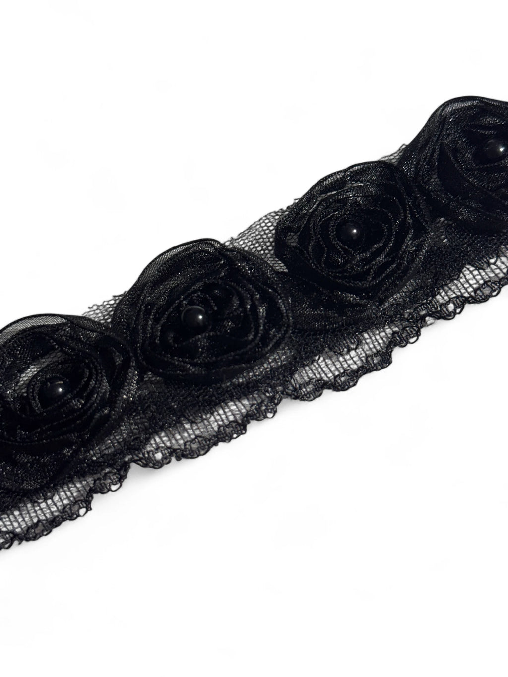 Pasmanterie neagra cu volanase negre 4cm