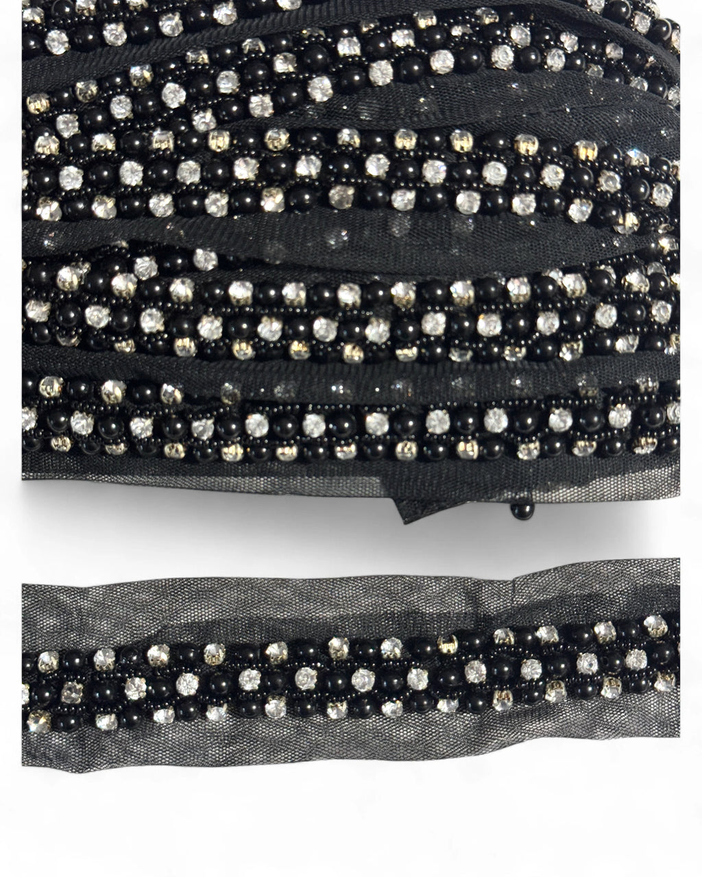 Pasmanterie neagra strasuri si margele 3cm