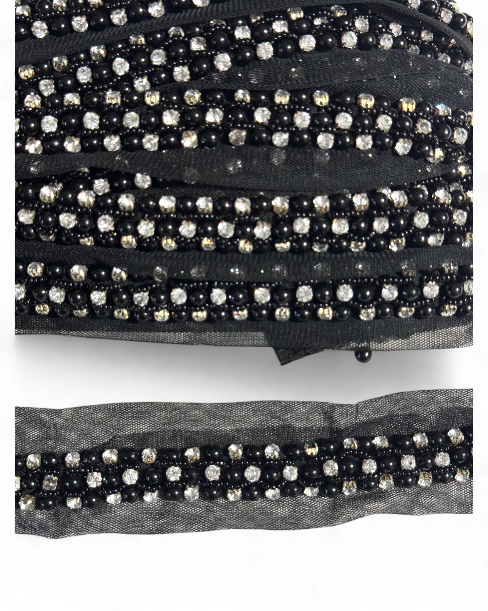 Pasmanterie neagra strasuri si margele 3cm