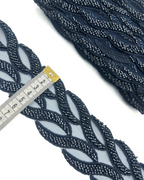 Pasmanterie frunze pe tull cu margele cusute 6cm Bleumarin