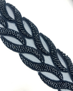 Pasmanterie frunze pe tull cu margele cusute 6cm Bleumarin
