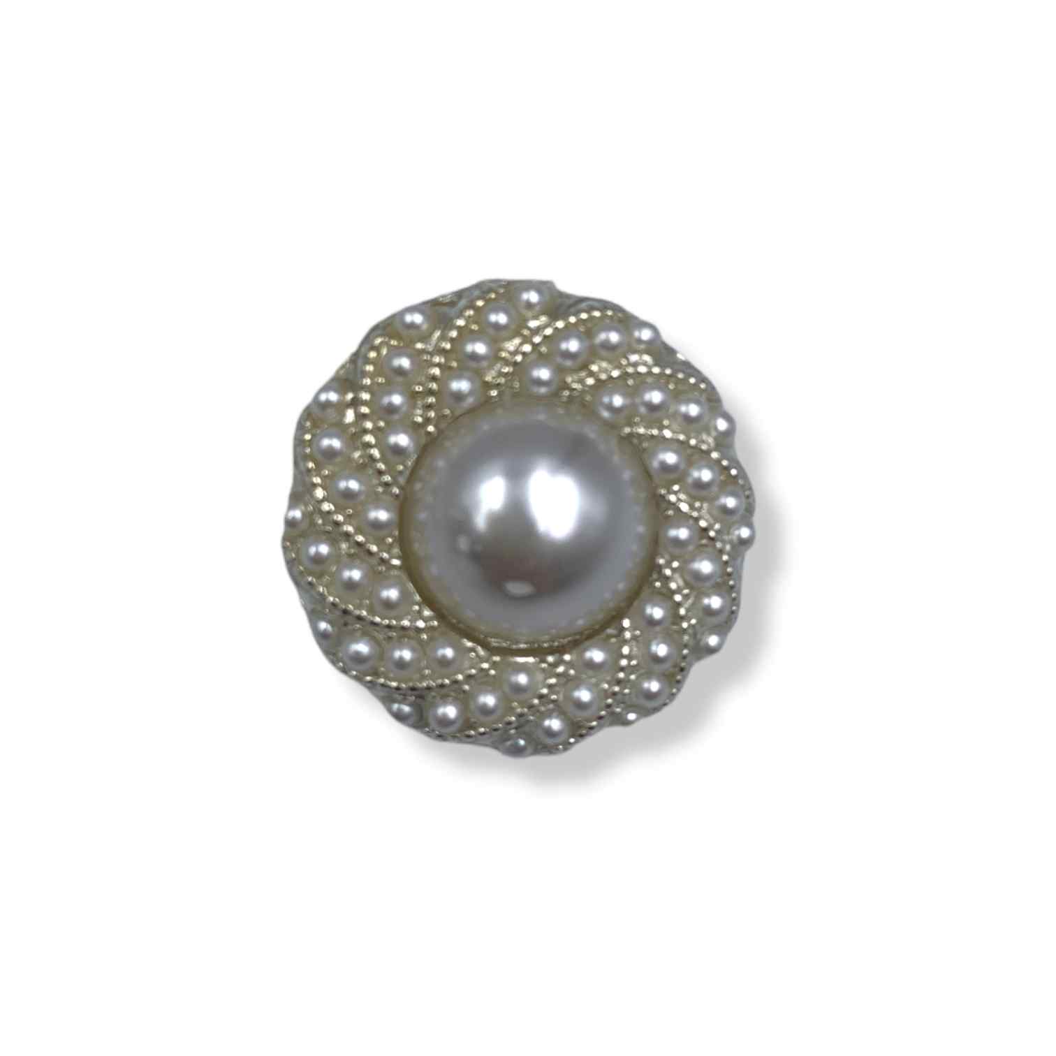 Nasturi de ocazie cu perla si strasuri, prindere cu picior, dimensiune 22mm