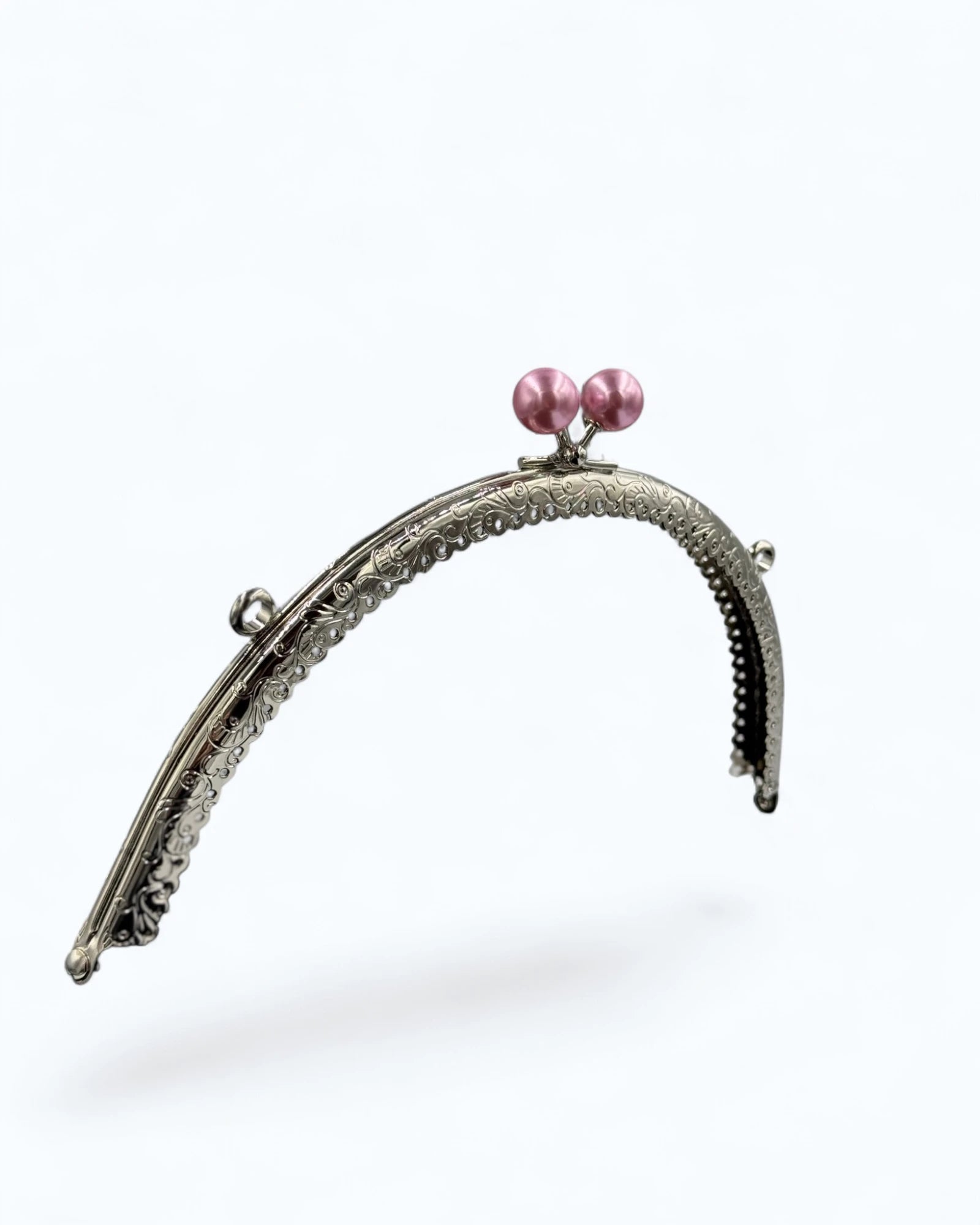 Rama metalică semicerc Roz pentru portofel/geantă gravată 22x10cm