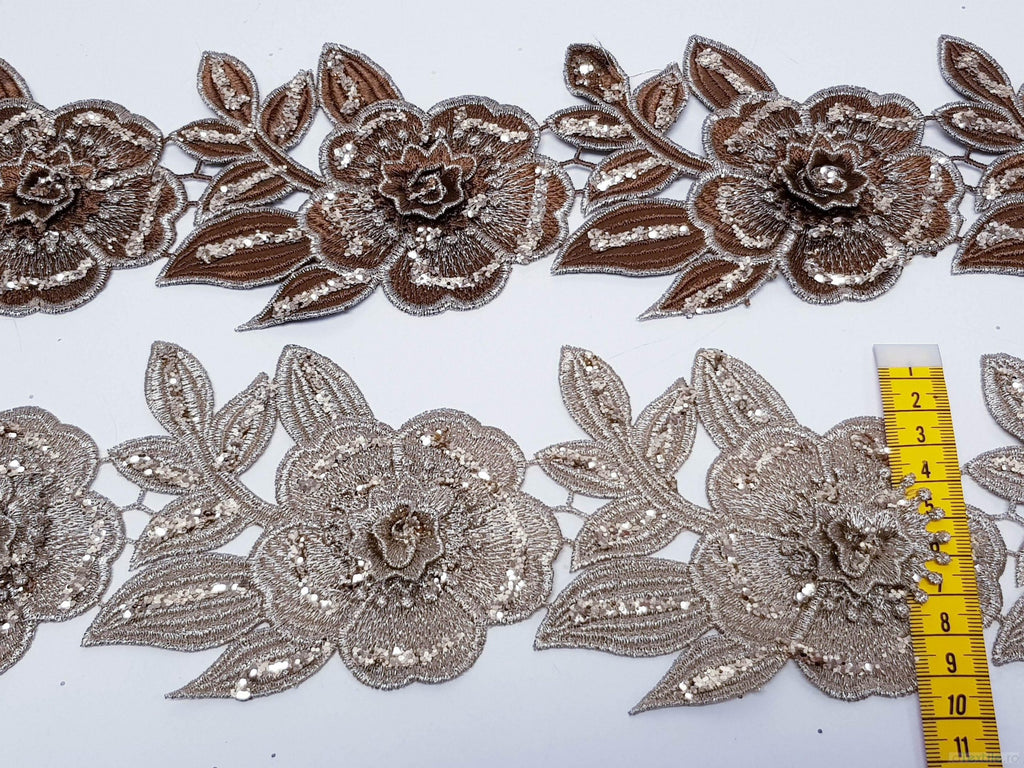 Dantela maro si auriu model floral 3d si aplicatii micropaiete