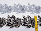 Dantela neagra si argintie model floral 3d si aplicatii micropaiete
